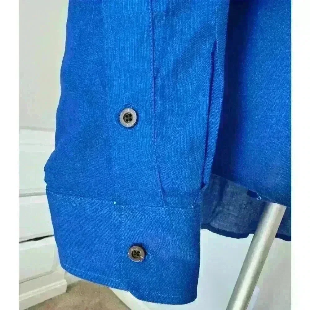 Vintage American Blues Embroidered Men’s Shirt XL Linen Mexico Long sleeve Blue
